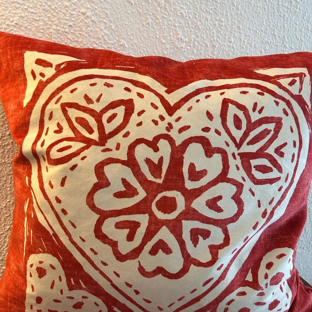 Rust Orange and white heart abstract DownThrow Pillow‎